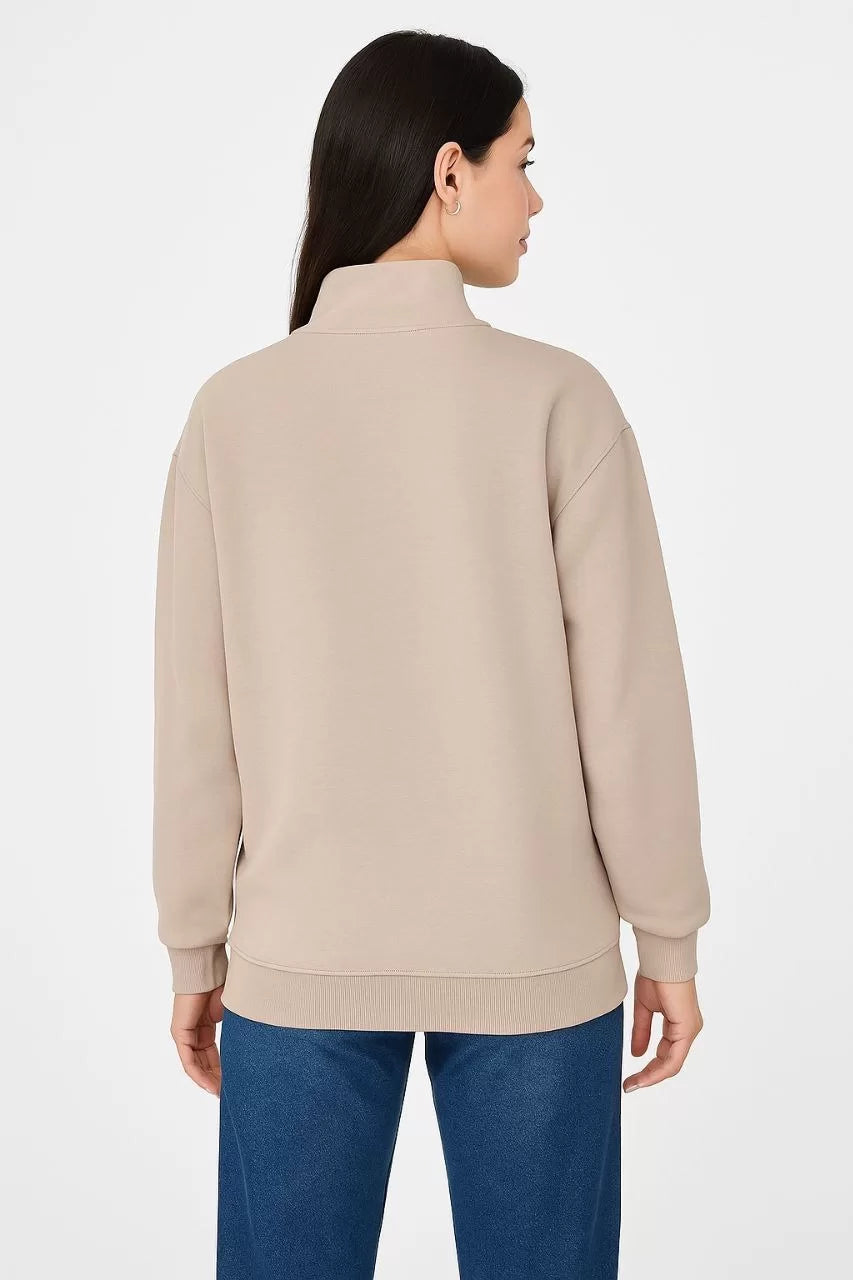 Kadın Üç İplik Dık Yaka Yarım Fermuarlı SweatShirt - Varsayılan