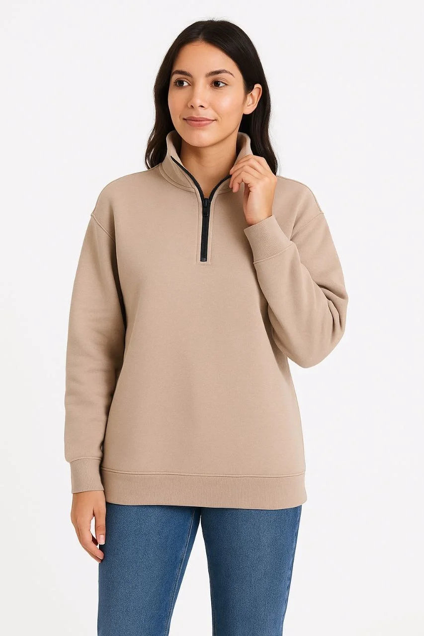Kadın Üç İplik Dık Yaka Yarım Fermuarlı SweatShirt - Varsayılan