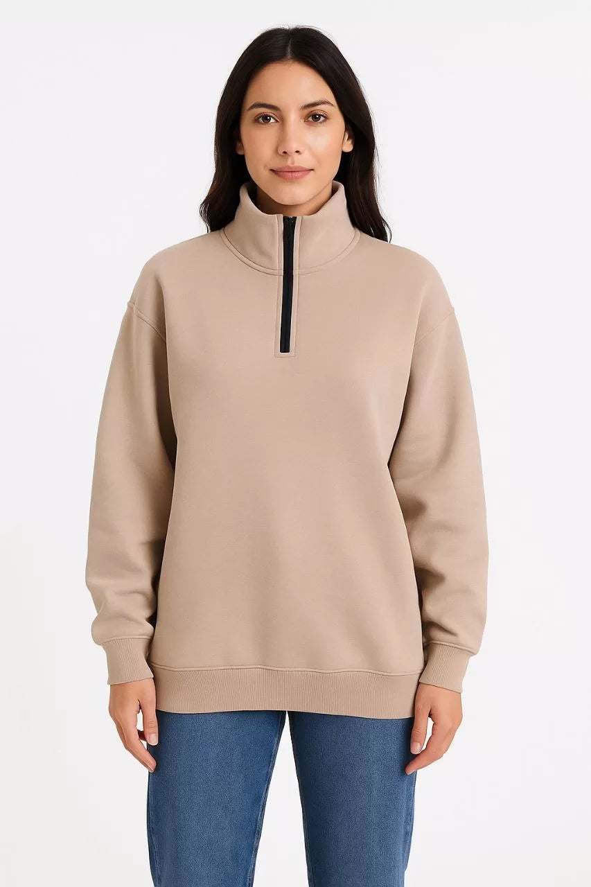 Kadın Üç İplik Dık Yaka Yarım Fermuarlı SweatShirt - Varsayılan