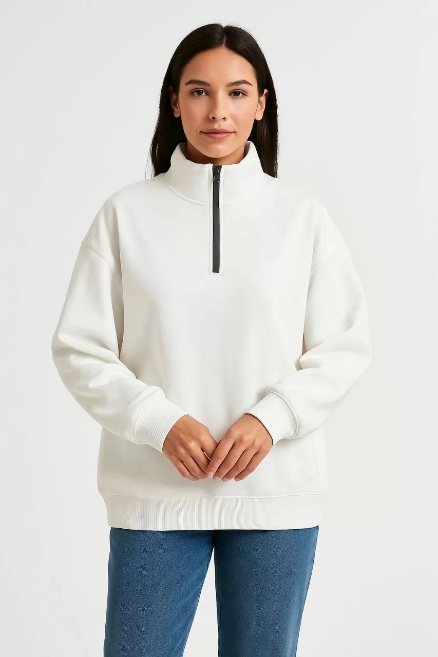 Kadın Üç İplik Dık Yaka Yarım Fermuarlı SweatShirt - Varsayılan