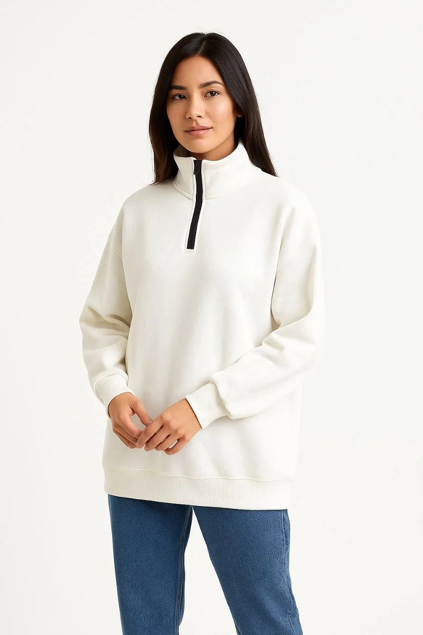 Kadın Üç İplik Dık Yaka Yarım Fermuarlı SweatShirt - Varsayılan