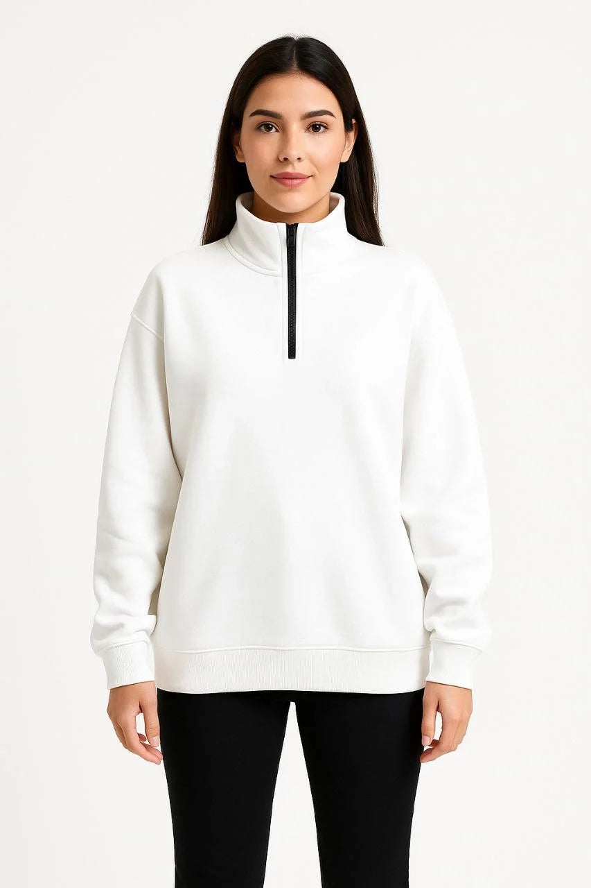 Kadın Üç İplik Dık Yaka Yarım Fermuarlı SweatShirt - Varsayılan