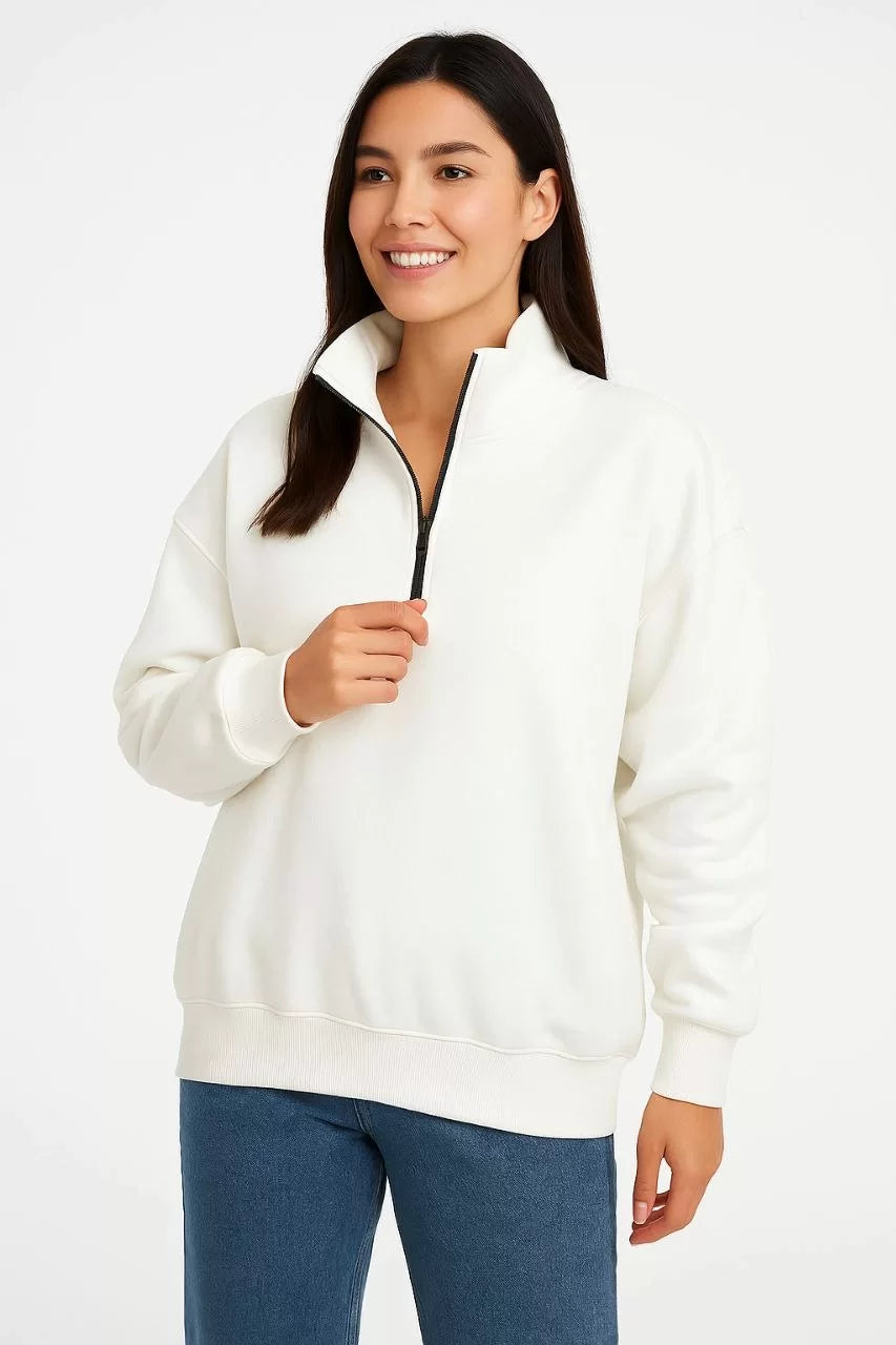 Kadın Üç İplik Dık Yaka Yarım Fermuarlı SweatShirt - Varsayılan