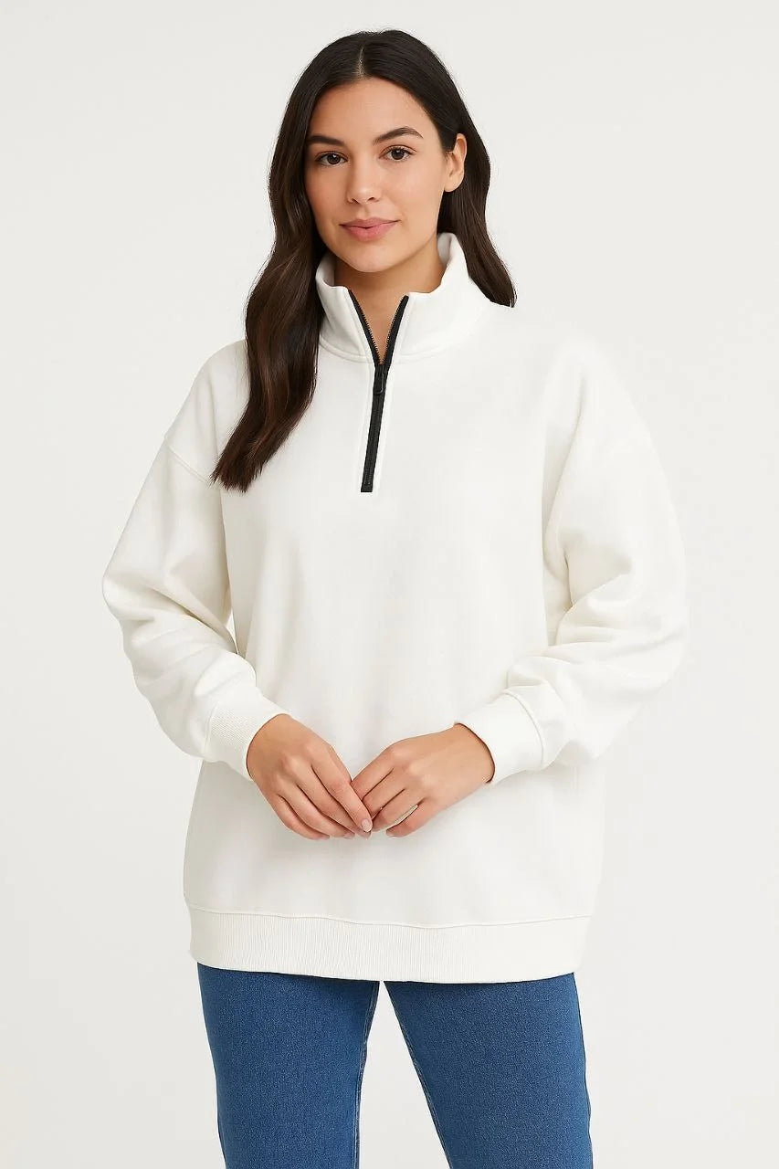 Kadın Üç İplik Dık Yaka Yarım Fermuarlı SweatShirt - Varsayılan