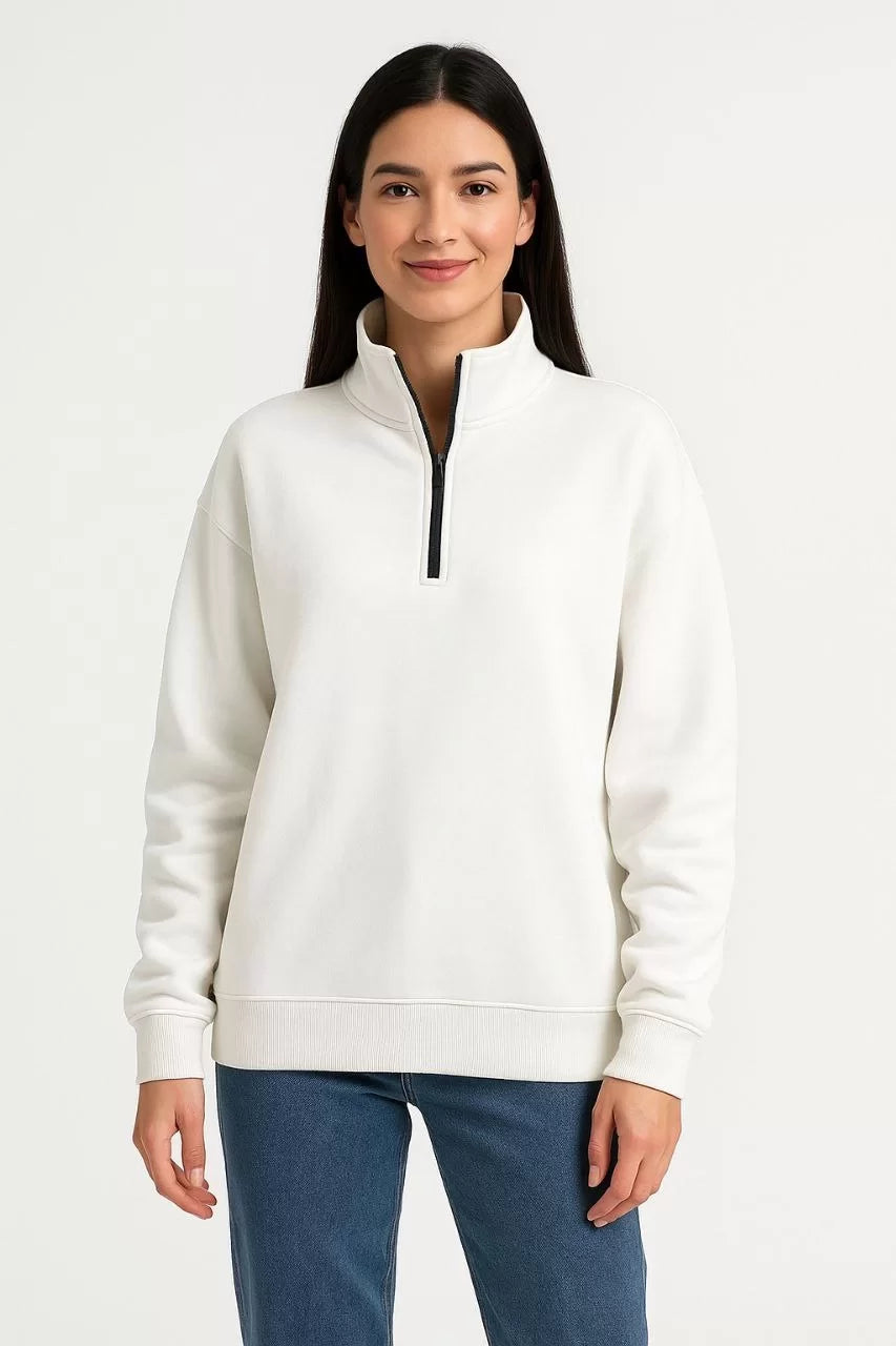 Kadın Üç İplik Dık Yaka Yarım Fermuarlı SweatShirt - Varsayılan