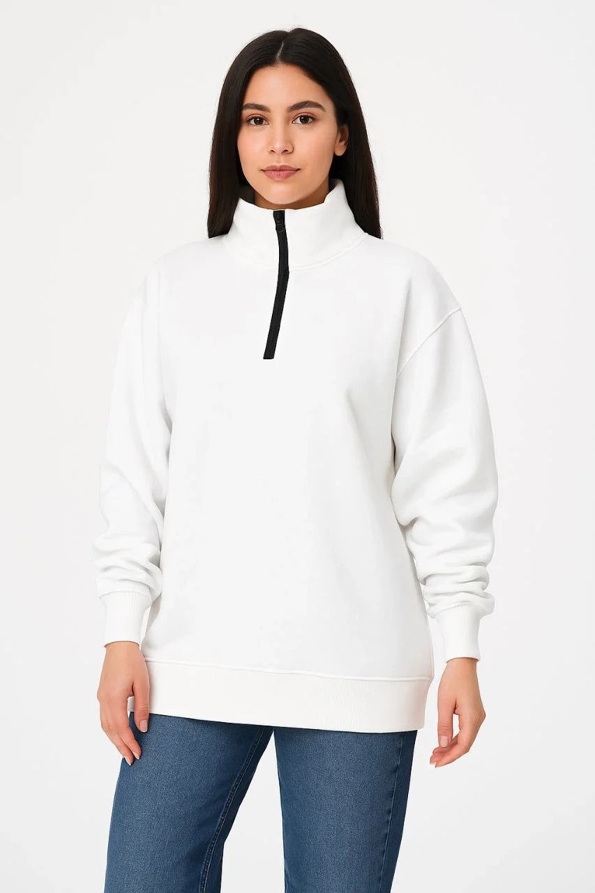 Kadın Üç İplik Dık Yaka Yarım Fermuarlı SweatShirt - Varsayılan