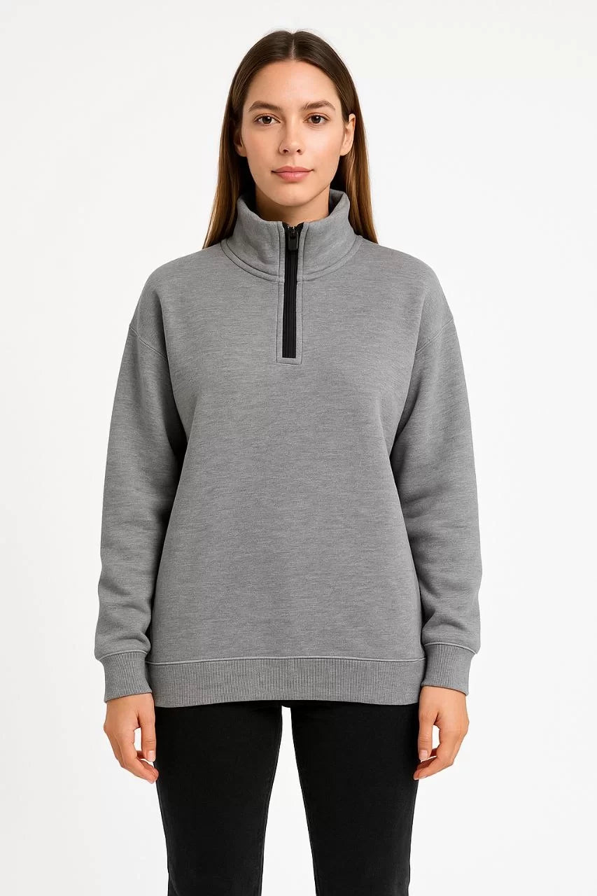 Kadın Üç İplik Dık Yaka Yarım Fermuarlı SweatShirt - Varsayılan