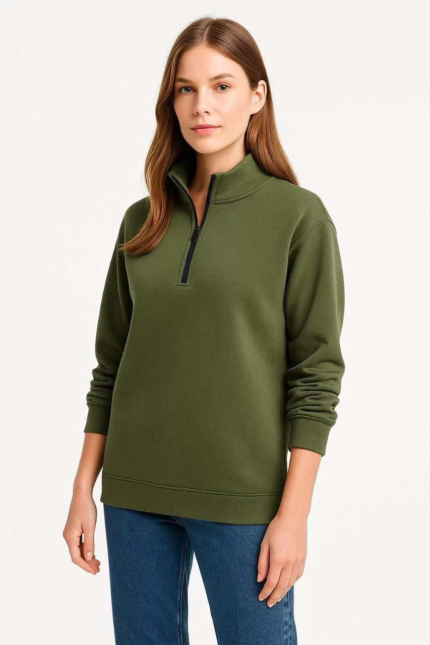 Kadın Üç İplik Dık Yaka Yarım Fermuarlı SweatShirt - Varsayılan