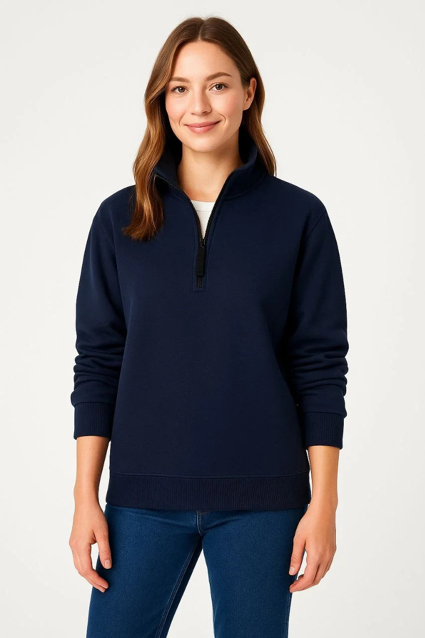 Kadın Üç İplik Dık Yaka Yarım Fermuarlı SweatShirt - Varsayılan