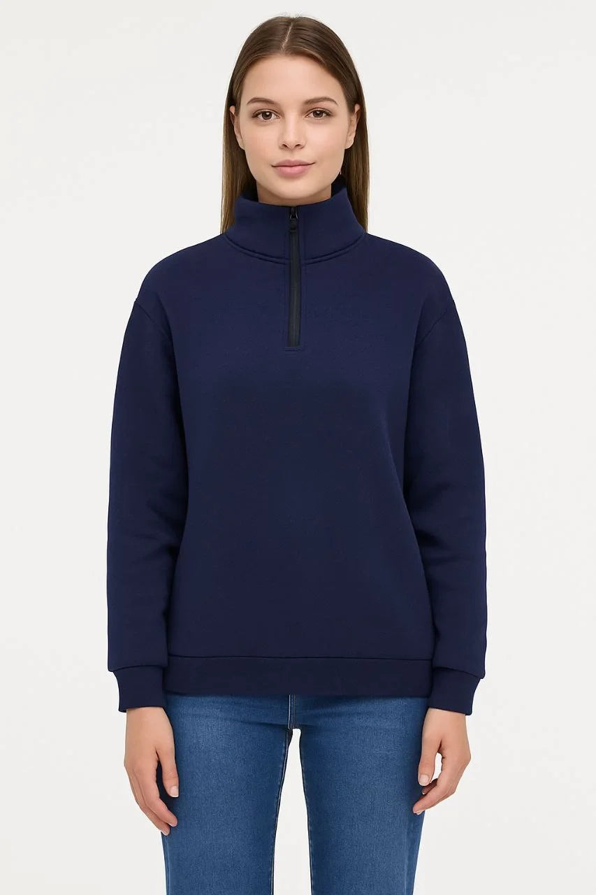 Kadın Üç İplik Dık Yaka Yarım Fermuarlı SweatShirt - Varsayılan