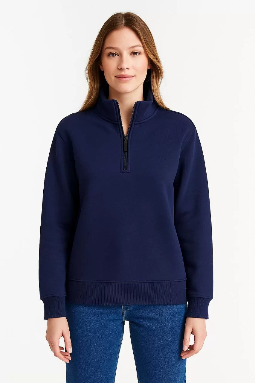 Kadın Üç İplik Dık Yaka Yarım Fermuarlı SweatShirt - Varsayılan