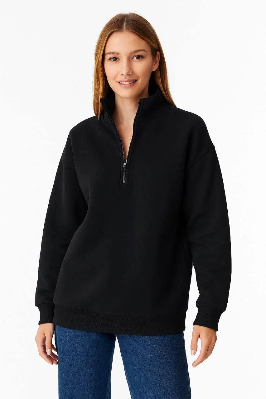 Kadın Üç İplik Dık Yaka Yarım Fermuarlı SweatShirt - Varsayılan