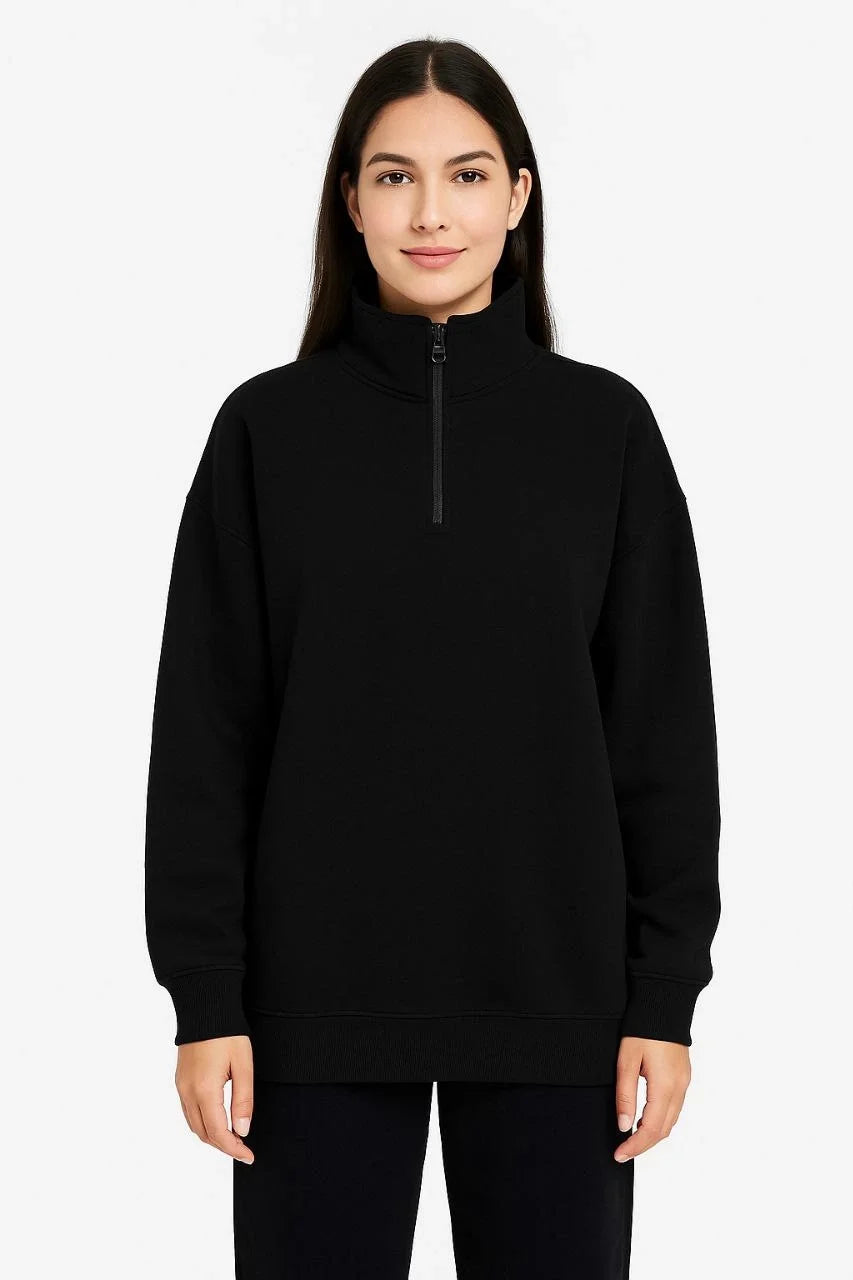 Kadın Üç İplik Dık Yaka Yarım Fermuarlı SweatShirt - Varsayılan