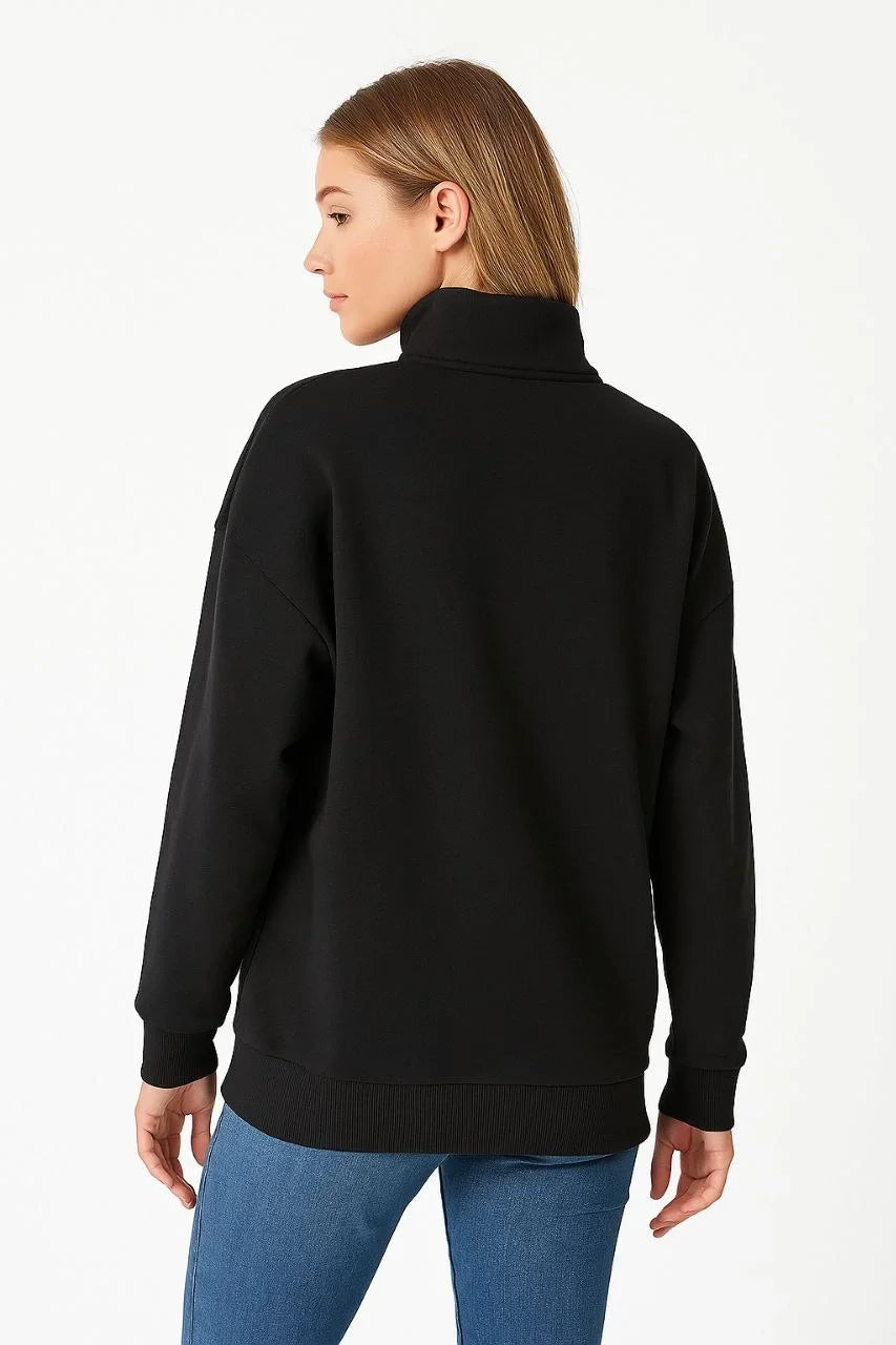 Kadın Üç İplik Dık Yaka Yarım Fermuarlı SweatShirt - Varsayılan