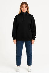 Kadın Üç İplik Dık Yaka Yarım Fermuarlı SweatShirt - Varsayılan