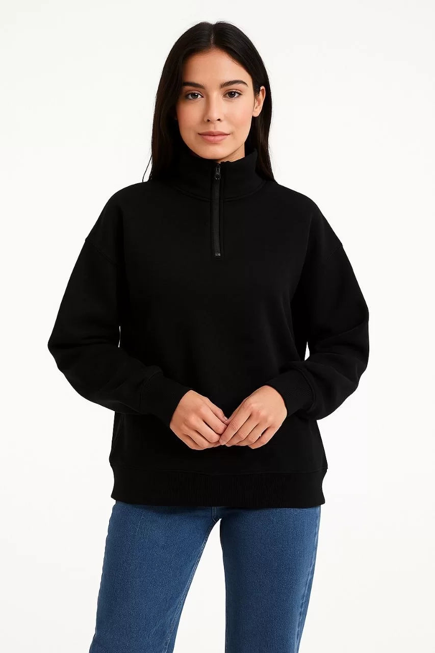 Kadın Üç İplik Dık Yaka Yarım Fermuarlı SweatShirt - Varsayılan