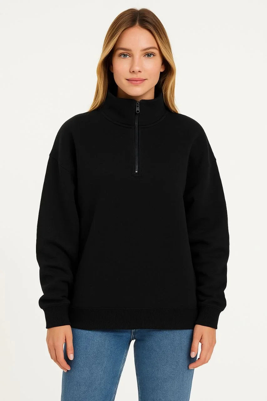 Kadın Üç İplik Dık Yaka Yarım Fermuarlı SweatShirt - Varsayılan