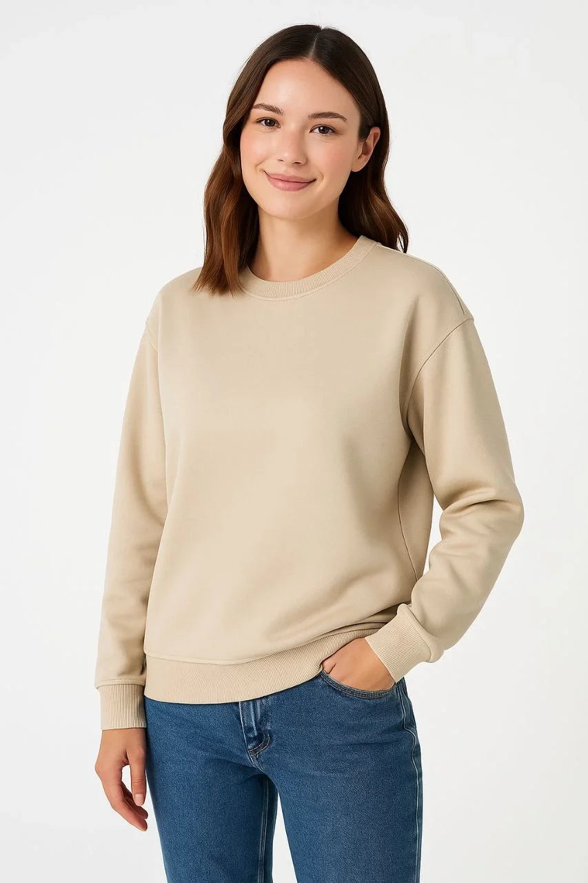 Kadın Üç İplik Düz Bisiklet Yaka SweatShirt - Varsayılan