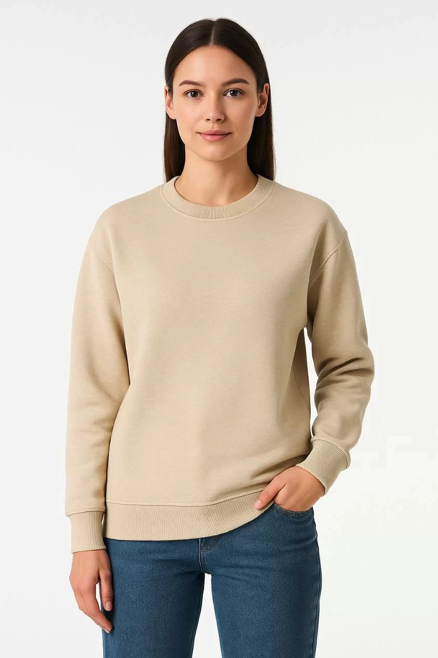 Kadın Üç İplik Düz Bisiklet Yaka SweatShirt - Varsayılan