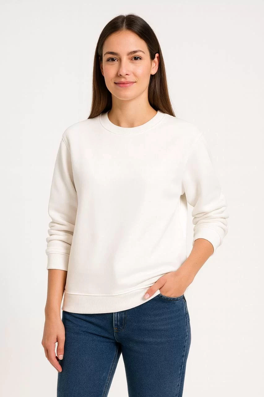 Kadın Üç İplik Düz Bisiklet Yaka SweatShirt - Varsayılan