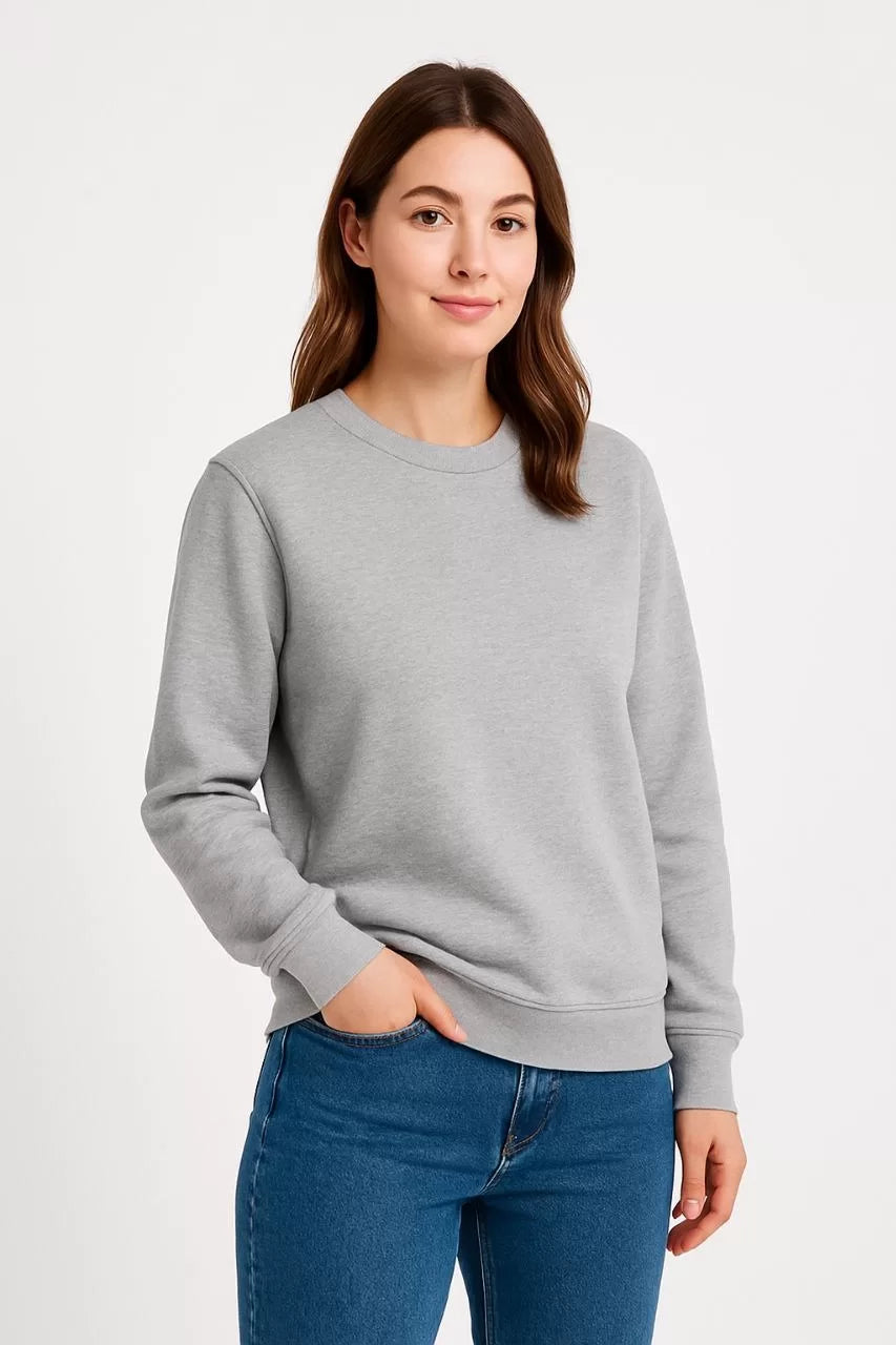 Kadın Üç İplik Düz Bisiklet Yaka SweatShirt - Varsayılan