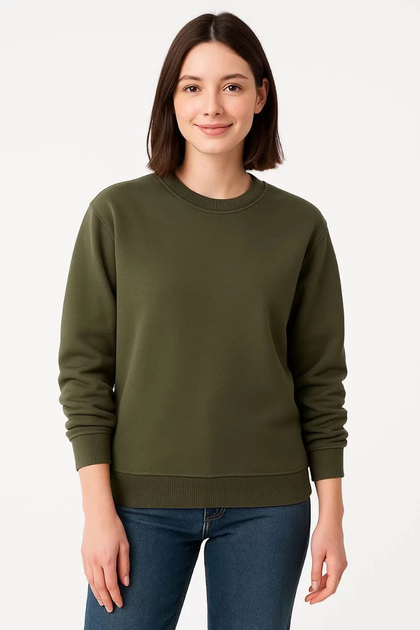 Kadın Üç İplik Düz Bisiklet Yaka SweatShirt - Varsayılan