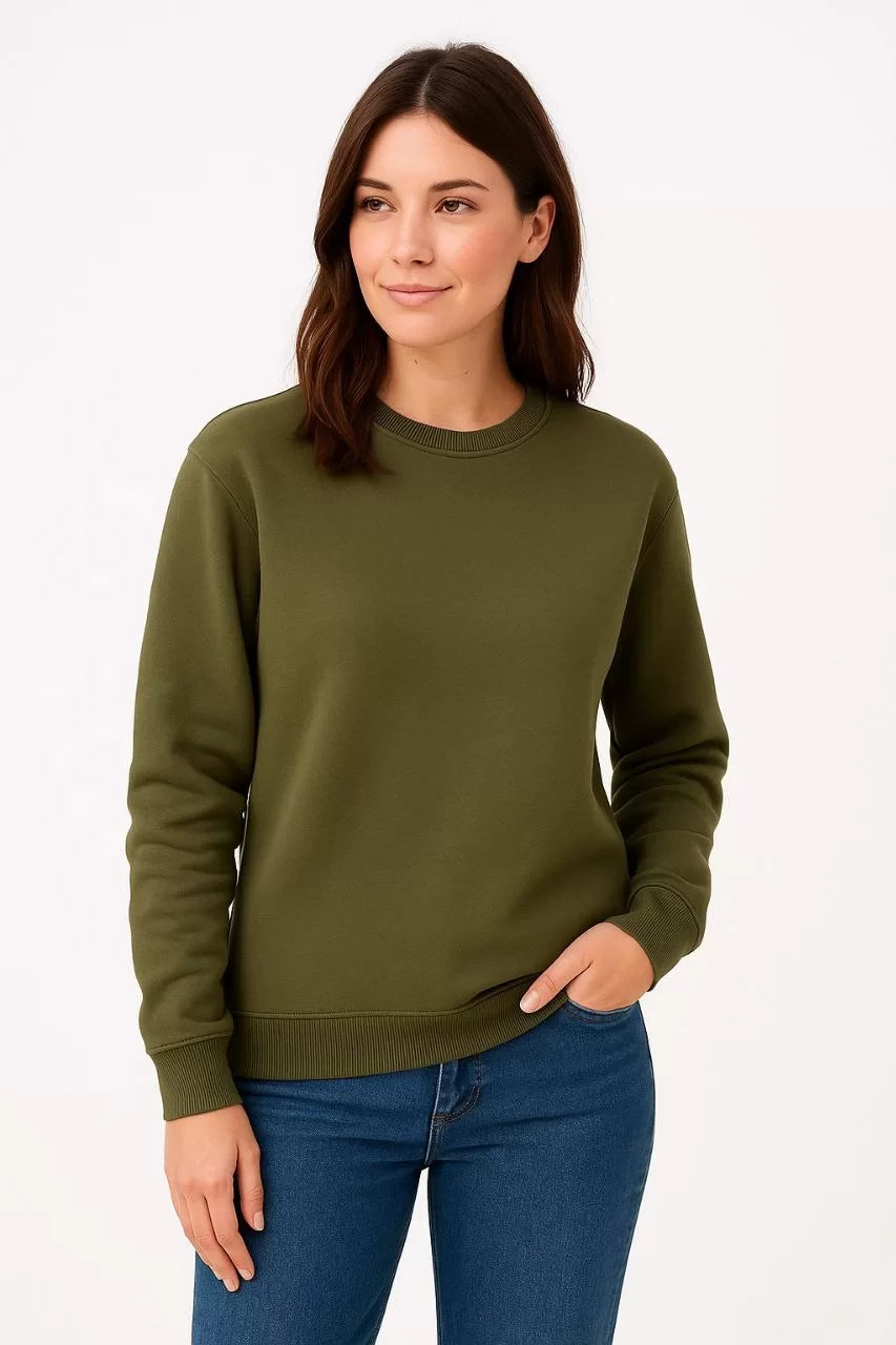 Kadın Üç İplik Düz Bisiklet Yaka SweatShirt - Varsayılan