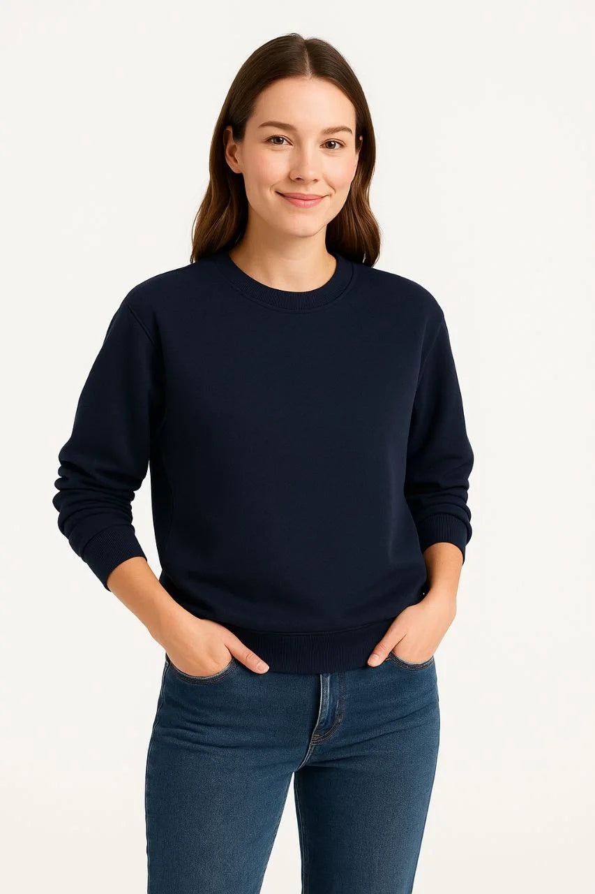 Kadın Üç İplik Düz Bisiklet Yaka SweatShirt - Varsayılan