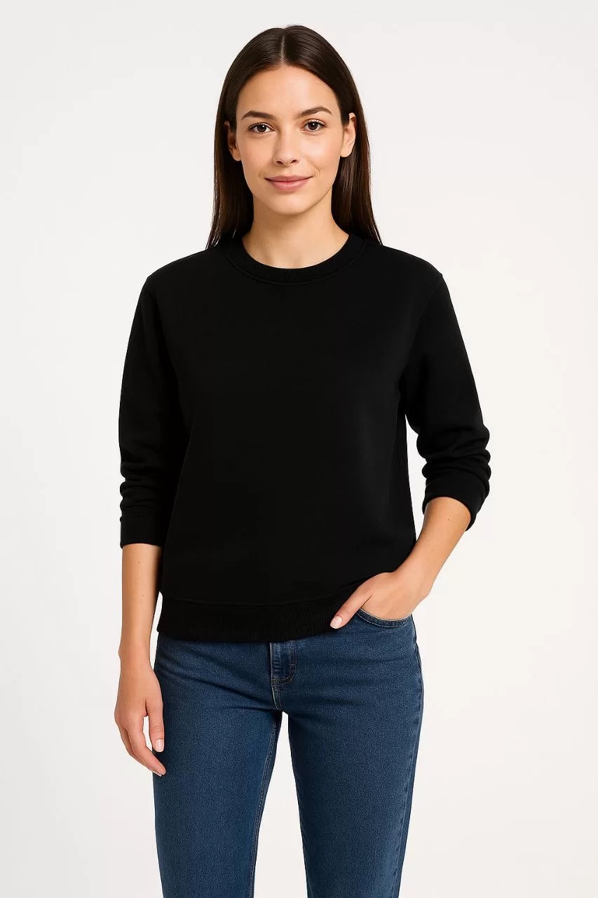 Kadın Üç İplik Düz Bisiklet Yaka SweatShirt - Varsayılan