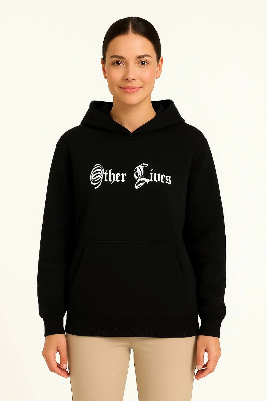 Kadın Kapşonlu Sweatshirt – Oversize Üç İplik Şardonlu Hoodie, “Other Lives” Ön & Arka Baskılı, Kanguru Cepli, Kışlık Rahat Günlük Stil - Varsayılan