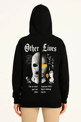 Kadın Kapşonlu Sweatshirt – Oversize Üç İplik Şardonlu Hoodie, “Other Lives” Ön & Arka Baskılı, Kanguru Cepli, Kışlık Rahat Günlük Stil - Varsayılan