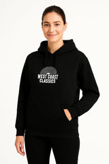 Kadın Kapşonlu Sweatshirt – Oversize Üç İplik Şardonlu Hoodie, “West Coast Classics” Ön & Arka Baskılı, Kanguru Cepli Kışlık Günlük Stil - Varsayılan