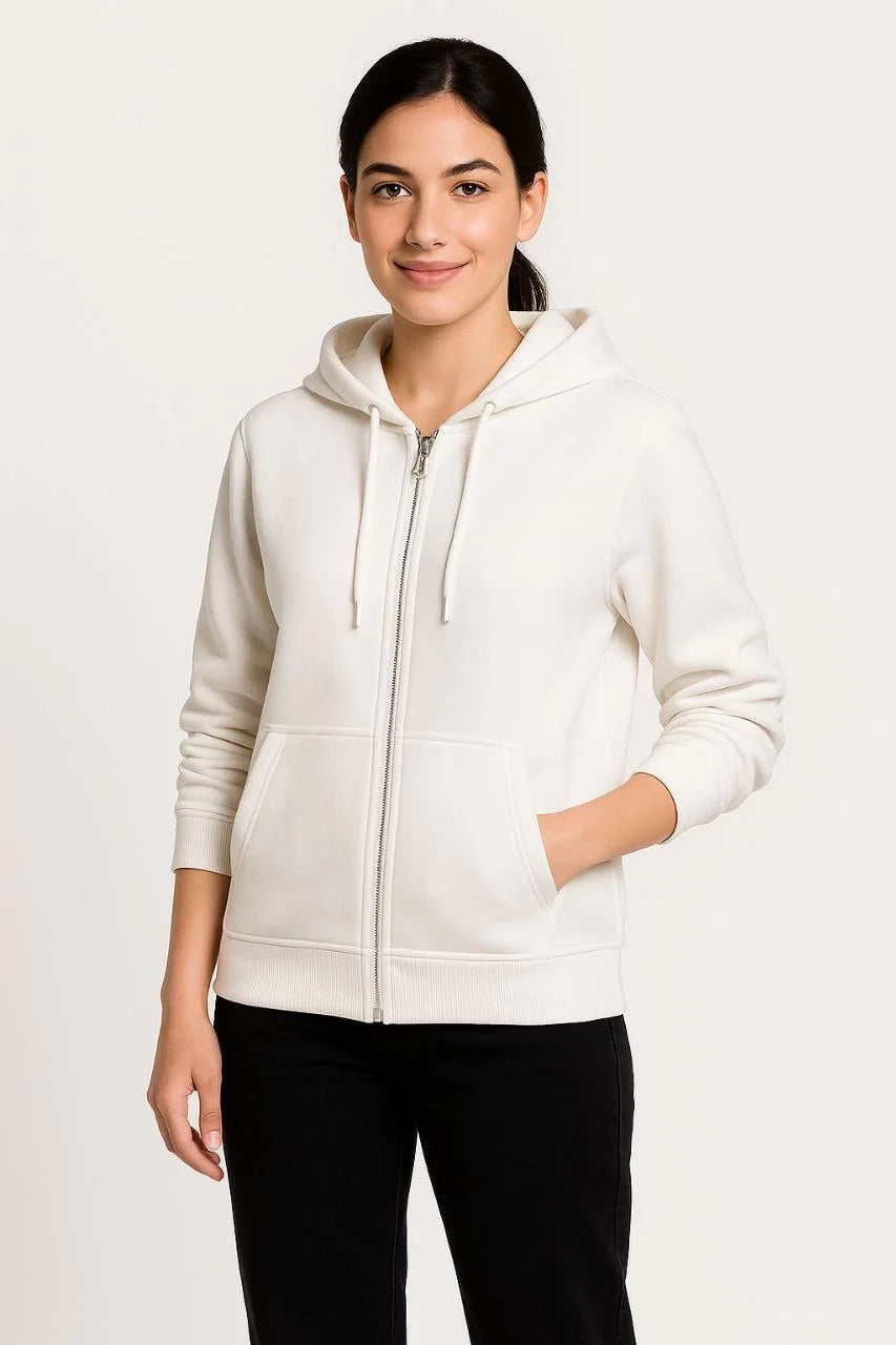 Kadın Üç İplik Kapüşonlu Tam Fermuarlı Kanguru Çepli SweatShirt Hoodie - Varsayılan