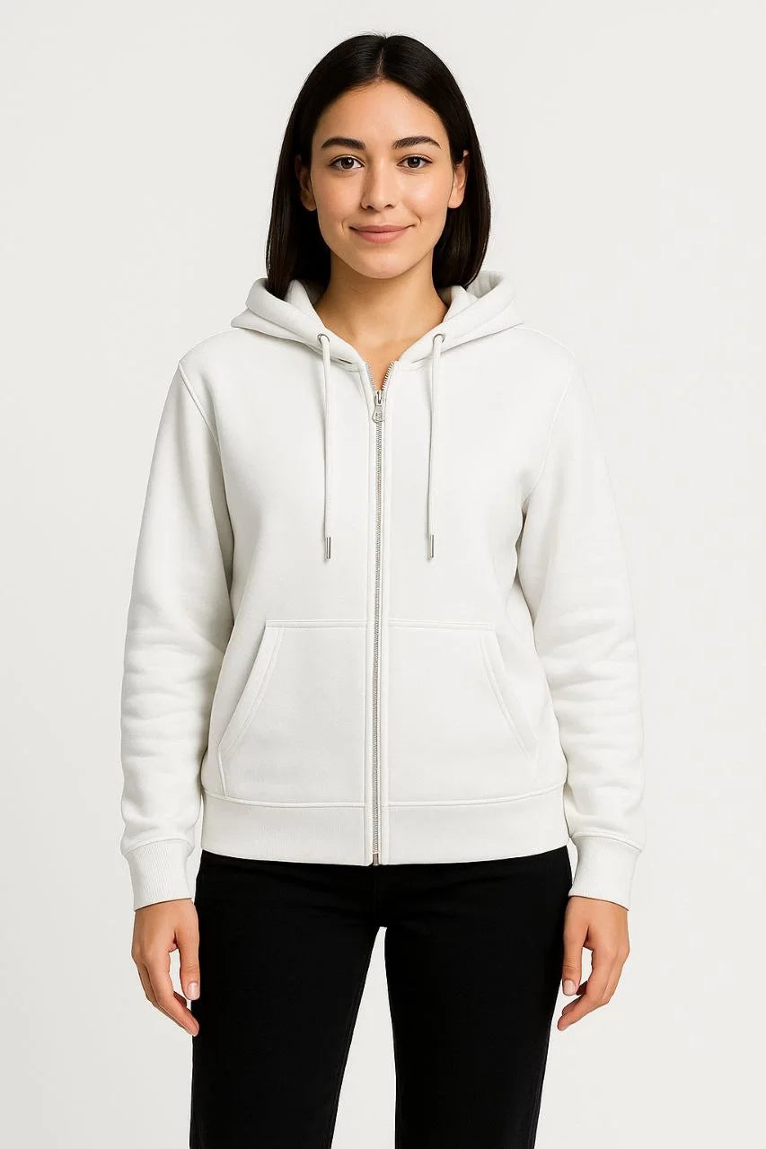 Kadın Üç İplik Kapüşonlu Tam Fermuarlı Kanguru Çepli SweatShirt Hoodie - Varsayılan
