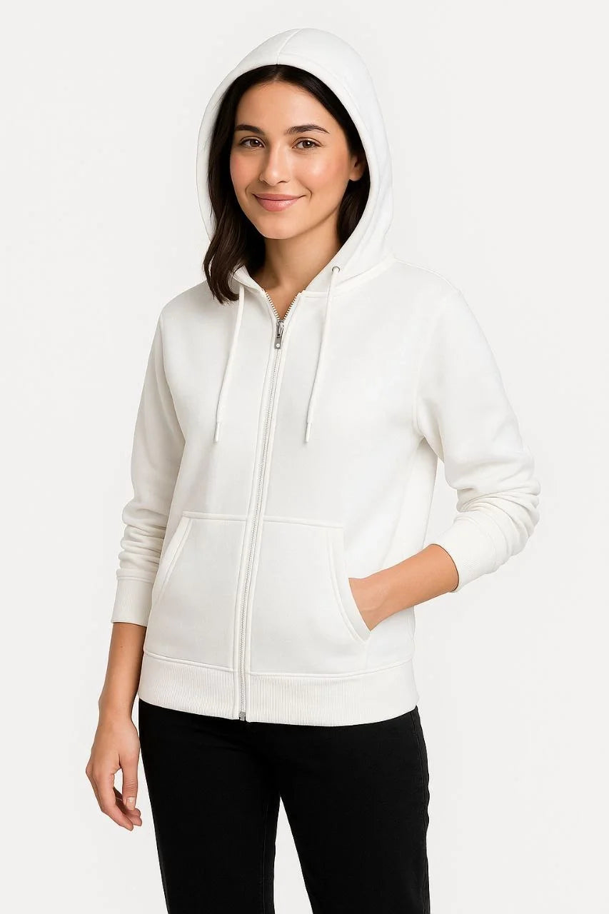 Kadın Üç İplik Kapüşonlu Tam Fermuarlı Kanguru Çepli SweatShirt Hoodie - Varsayılan