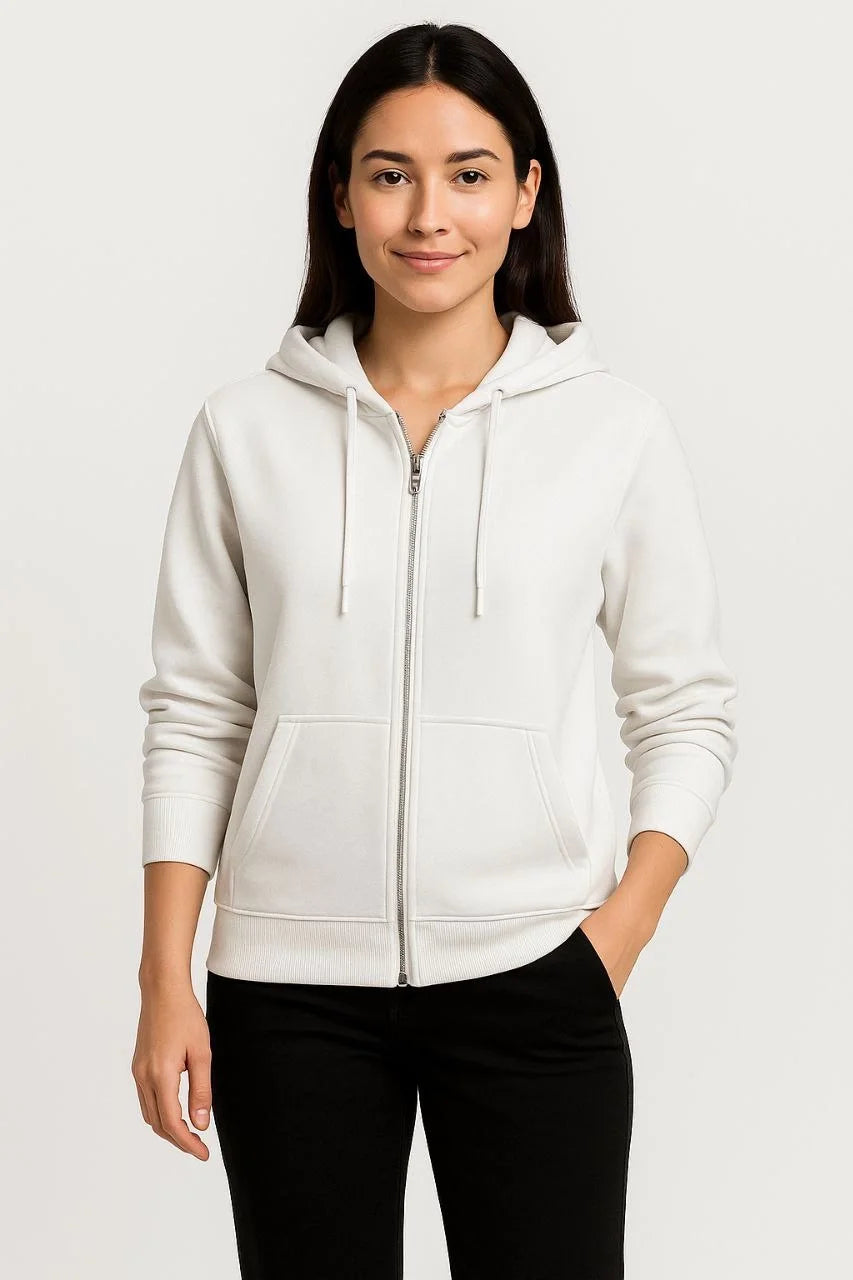 Kadın Üç İplik Kapüşonlu Tam Fermuarlı Kanguru Çepli SweatShirt Hoodie - Varsayılan