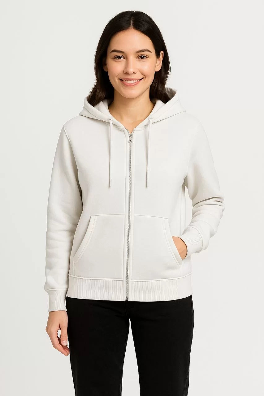 Kadın Üç İplik Kapüşonlu Tam Fermuarlı Kanguru Çepli SweatShirt Hoodie - Varsayılan
