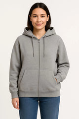 Kadın Üç İplik Kapüşonlu Tam Fermuarlı Kanguru Çepli SweatShirt Hoodie - Varsayılan