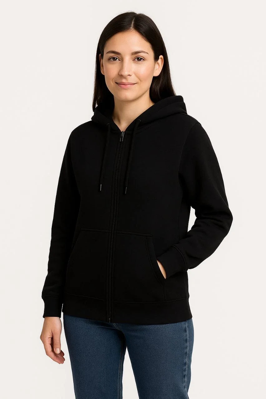 Kadın Üç İplik Kapüşonlu Tam Fermuarlı Kanguru Çepli SweatShirt Hoodie - Varsayılan
