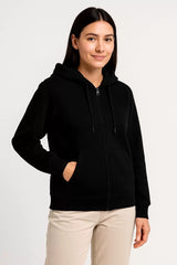 Kadın Üç İplik Kapüşonlu Tam Fermuarlı Kanguru Çepli SweatShirt Hoodie - Varsayılan