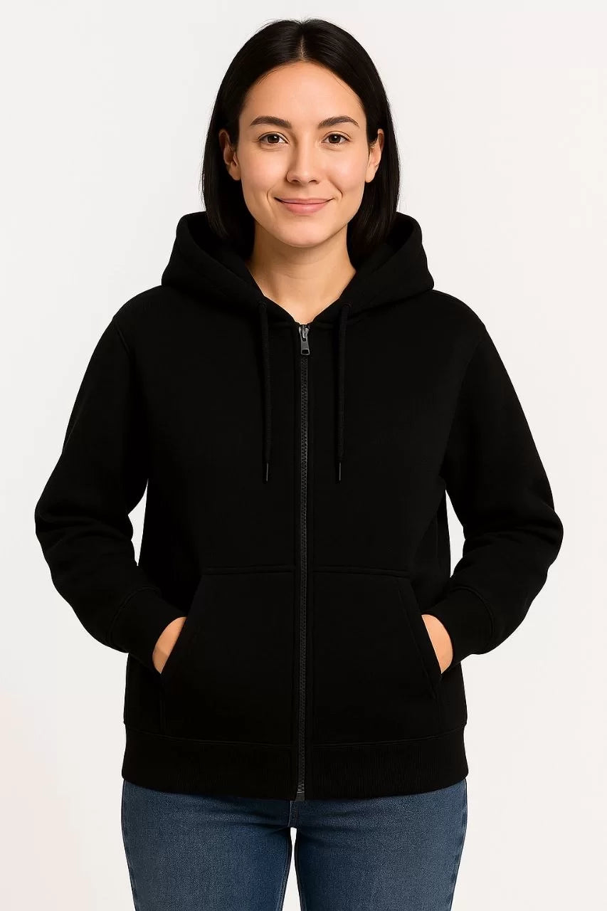 Kadın Üç İplik Kapüşonlu Tam Fermuarlı Kanguru Çepli SweatShirt Hoodie - Varsayılan