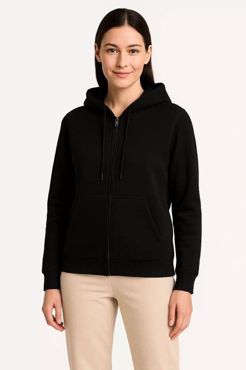Kadın Üç İplik Kapüşonlu Tam Fermuarlı Kanguru Çepli SweatShirt Hoodie - Varsayılan