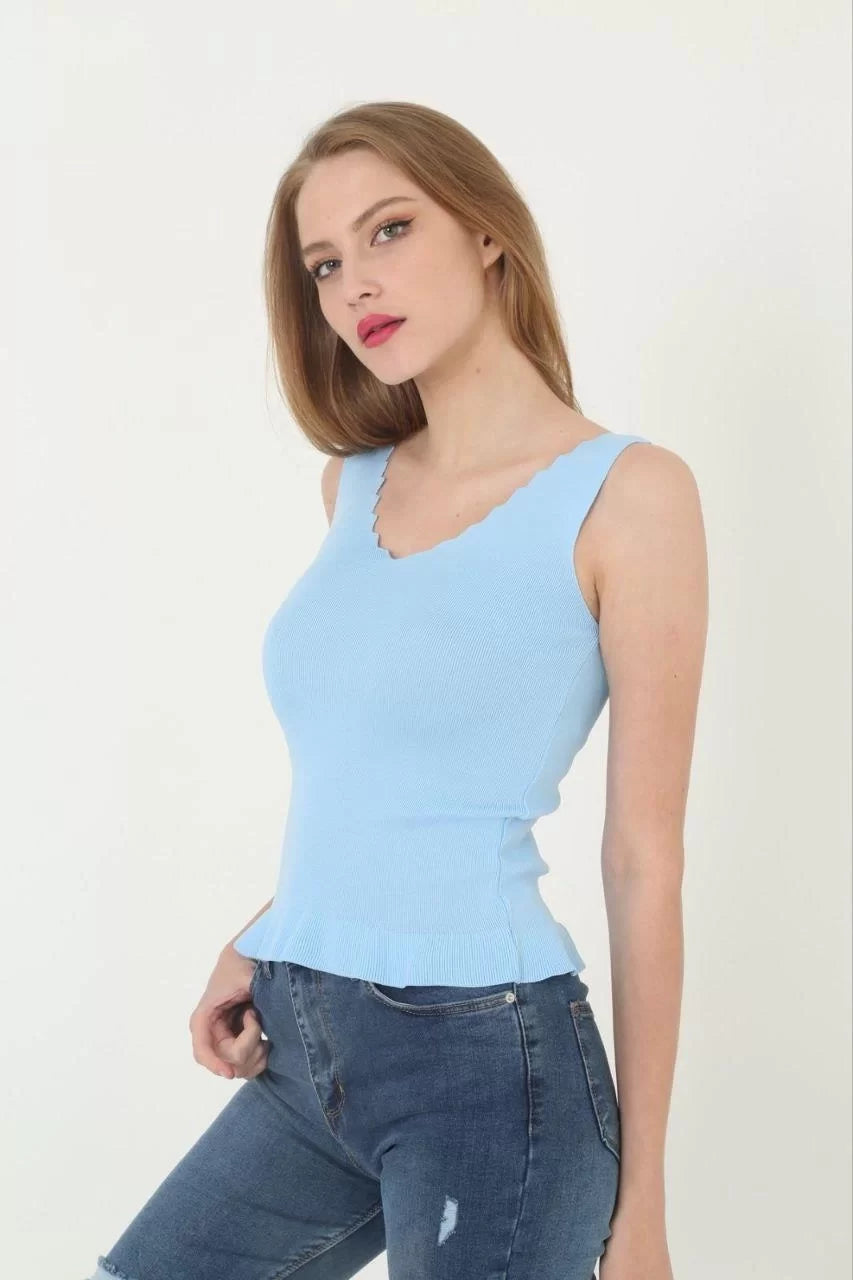 Kadın V Yaka Fırfır Detay Crop - Varsayılan