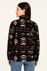 Kadın Yarım Fermuarlı Desenli Polar Sweat Tribal Etnik Desen Yakalı, Uzun Kollu, Oversize Rahat Kalıp - Varsayılan