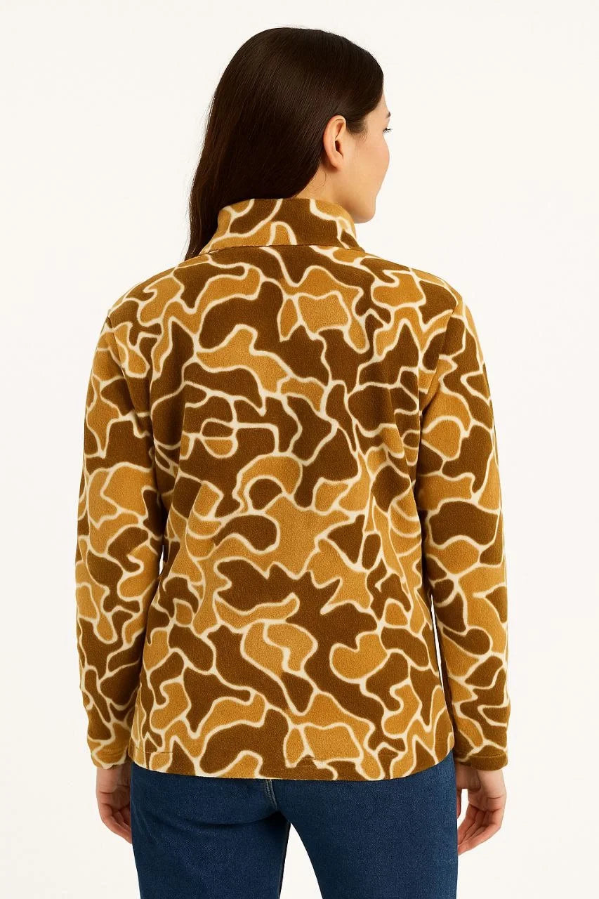 KADIN Yarım Fermuarlı Desenli Polar Sweat Yakalı, Uzun Kollu, Oversize Rahat Kalıp - Varsayılan