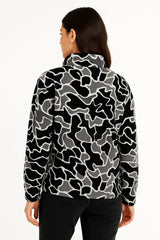 KADIN Yarım Fermuarlı Desenli Polar Sweat Yakalı, Uzun Kollu, Oversize Rahat Kalıp - Varsayılan