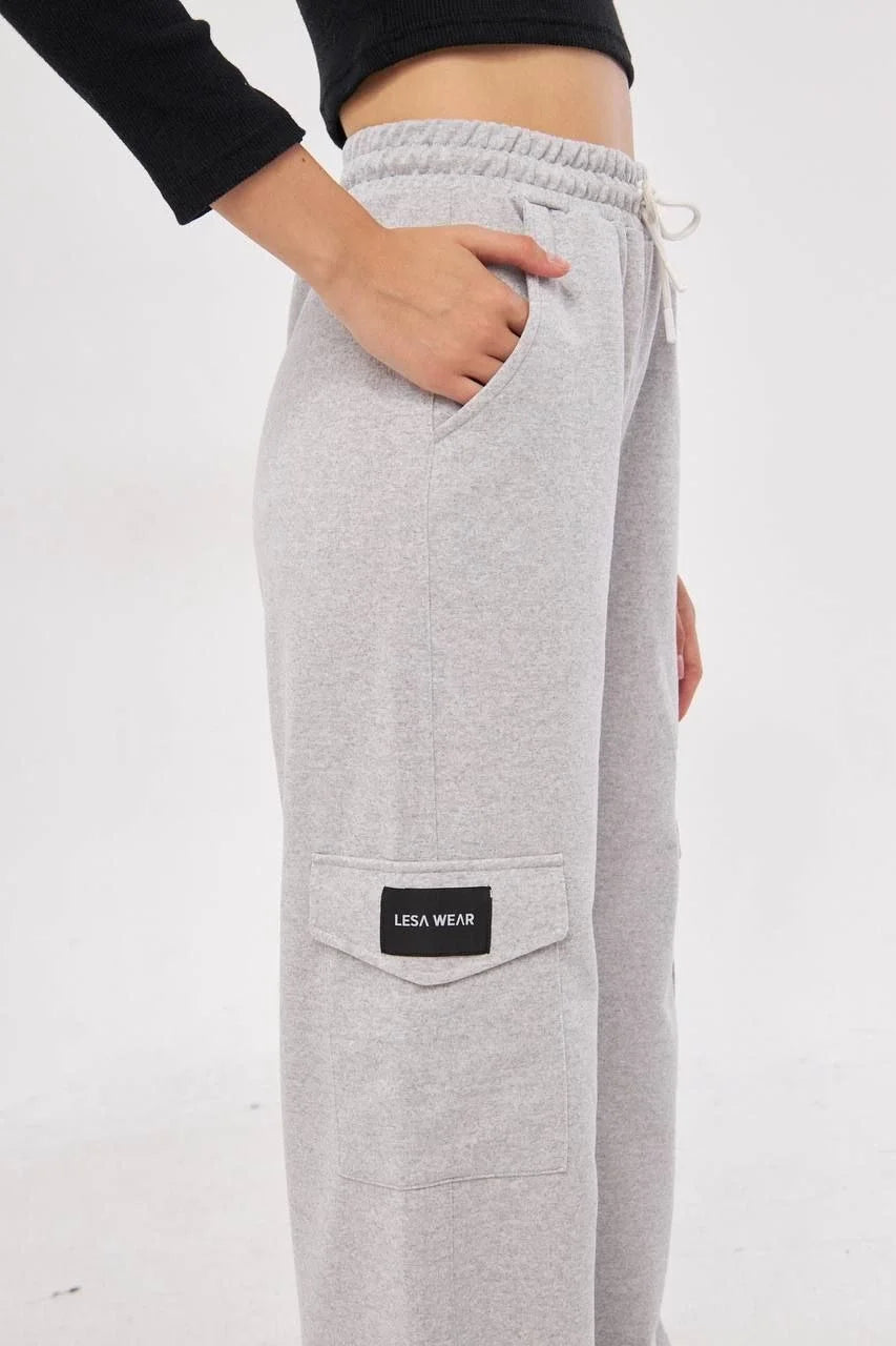 Kargo Cepli Palazzo Oversize Kesim İki iplik Bol Paça Eşofman Altı Pantalon - Varsayılan