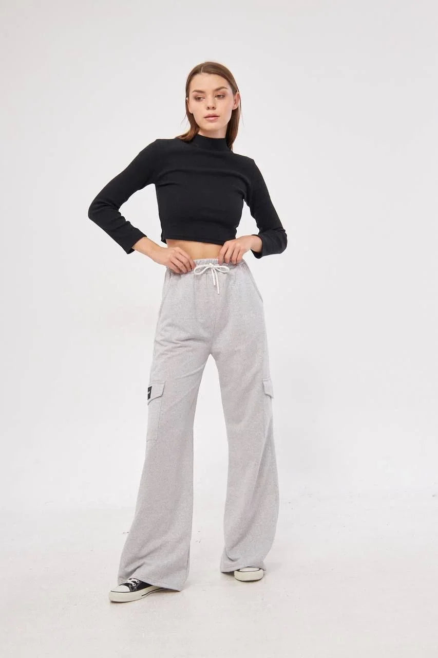 Kargo Cepli Palazzo Oversize Kesim İki iplik Bol Paça Eşofman Altı Pantalon - Varsayılan