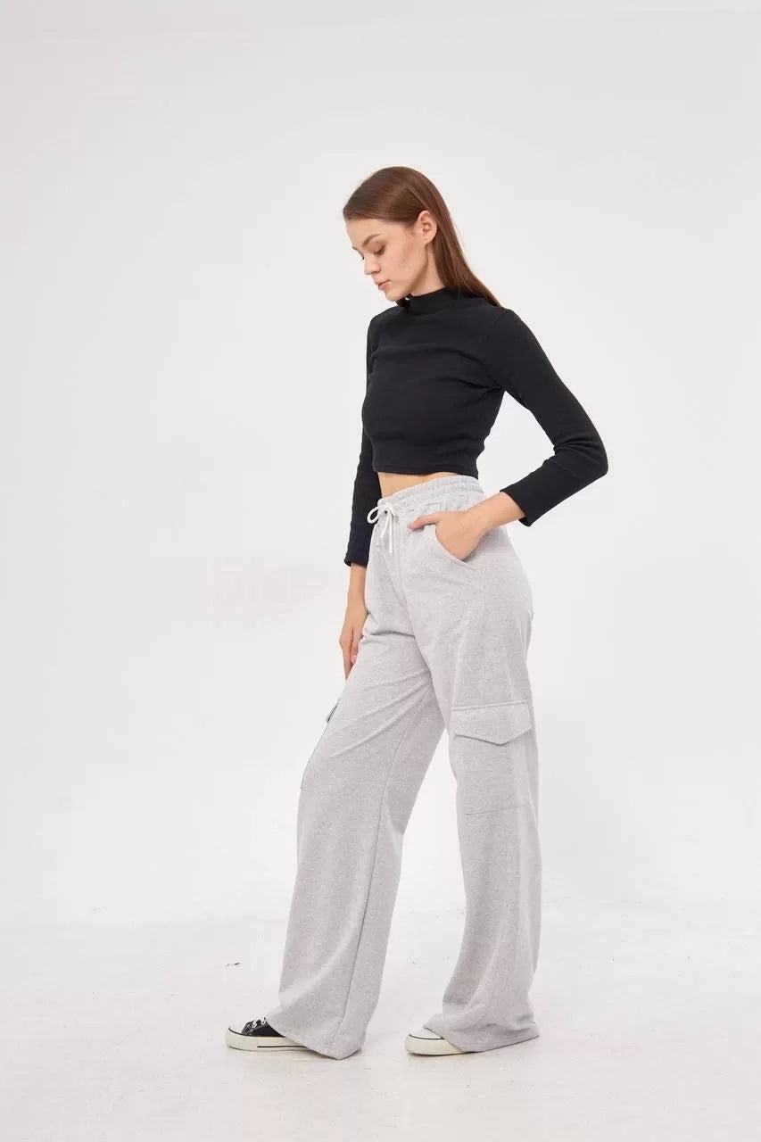 Kargo Cepli Palazzo Oversize Kesim İki iplik Bol Paça Eşofman Altı Pantalon - Varsayılan