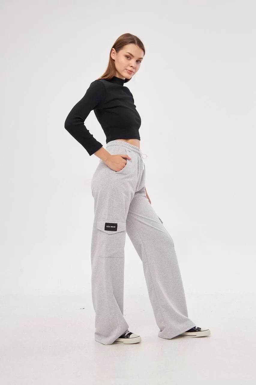 Kargo Cepli Palazzo Oversize Kesim İki iplik Bol Paça Eşofman Altı Pantalon - Varsayılan